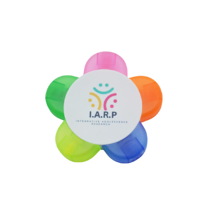 5 in 1 Flower Highlighter - Stationery corporate gifts for corporate gifting in Singapore with custom logo branding.This unique highlighter features five vibrant colors in one flower-shaped design, allowing you to easily switch between colors for highlighting, underlining, and color-coding.