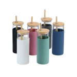 Bamboo Glass Tumblers with Silicone Handle - Drinkware corporate gifts for corporate gifting in Singapore with custom logo branding.Bamboo glass tumblers with silicone handle, combining eco-friendliness with modern design. These durable and stylish tumblers offer a comfortable grip for everyday use.