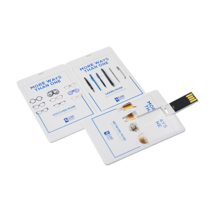 Card Flash Drive - branded tech gifts for corporate gifting in Singapore with custom logo branding. A card flash drive is a slim, credit-card-sized USB drive designed for easy portability. 3 x 5.2 cm.