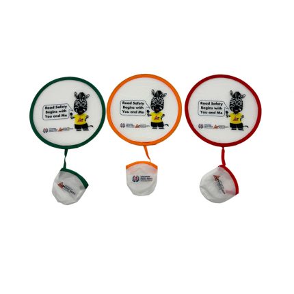 Foldable Frisbee Fan - event giveaways and promotional items for corporate gifting in Singapore with custom logo branding. A foldable frisbee fan is a compact, portable fan that doubles as a frisbee when unfolded.