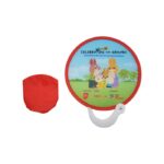 Foldable Frisbee Fan with Handle - event giveaways and promotional items for corporate gifting in Singapore with custom logo branding. A foldable fan with a handle is a compact, portable fan that can be easily folded for storage.