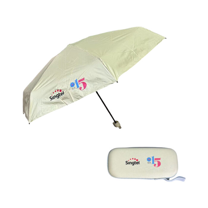 Foldable Umbrella with Casing - lifestyle corporate gifts for corporate gifting in Singapore with custom logo branding. Foldable umbrella with a casing and a manual open mechanism, perfect for easy storage and on-the-go use.