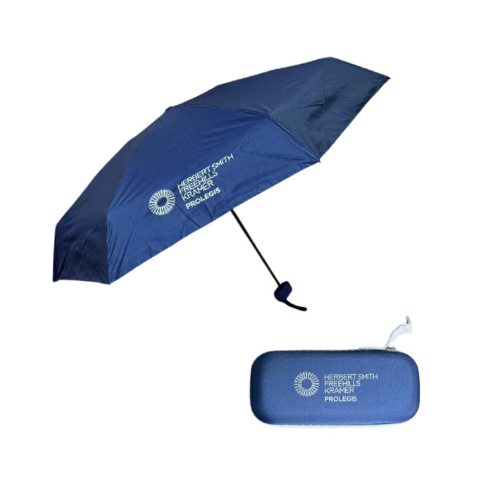 Foldable Umbrella with Casing - lifestyle corporate gifts for corporate gifting in Singapore with custom logo branding. Foldable umbrella with a casing and a manual open mechanism, perfect for easy storage and on-the-go use.
