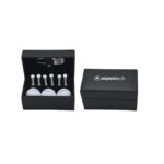 Golf Gift Set - custom corporate gift for corporate gifting in Singapore with custom logo branding. Golf gift set featuring 3 golf balls, 1 golf fork, and 6 golf tees, perfect for enhancing your game. 5cm (W) x 8.5cm (H).