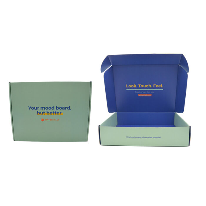 Corrugated Mailer Box- custom packaging for corporate gifting in Singapore with custom logo branding. It provides secure protection for items during shipping with its sturdy design and cushioning properties.