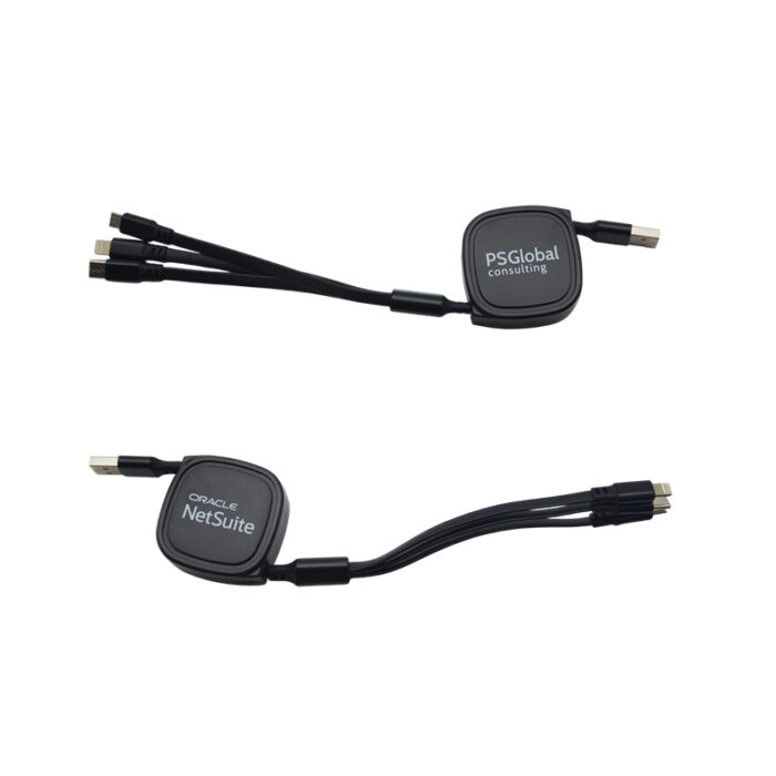 Retractable USB 3 in 1 Cable - branded tech gifts for corporate gifting in Singapore with custom logo branding. Retractable USB 3-in-1 cable, offering convenience and versatility for charging multiple devices.