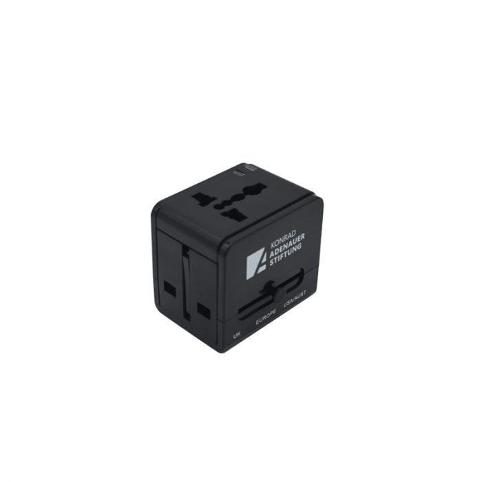 Travel Adaptor with 2 USB Port - Tech corporate gifts for corporate gifting in Singapore with custom logo branding.A travel adaptor with 2 USB ports allows you to charge multiple devices simultaneously while traveling. It features universal plug compatibility and is compact, making it perfect for international use and on-the-go charging.