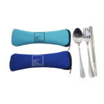 Cutlery Set in Zipper Pouch - branded bags and pouches for corporate gifting in Singapore with custom logo branding. Enjoy meals anywhere with our convenient cutlery set, neatly stored in a protective zipper pouch.