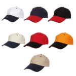 2 Tone Cotton Cap - branded apparel for corporate gifting in Singapore with custom logo branding. 2-Tone Cotton Cap features a stylish two-tone design and soft cotton fabric for a comfortable fit. Its adjustable strap ensures a secure, customizable fit for any head size.