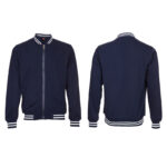 Full Zip Varsity Jacket - branded apparel for corporate gifting in Singapore with custom logo branding. Full Zip Varsity Jacket offers a classic, sporty look with a comfortable fit and durable design. Its zip-up closure and ribbed details provide both style and warmth.