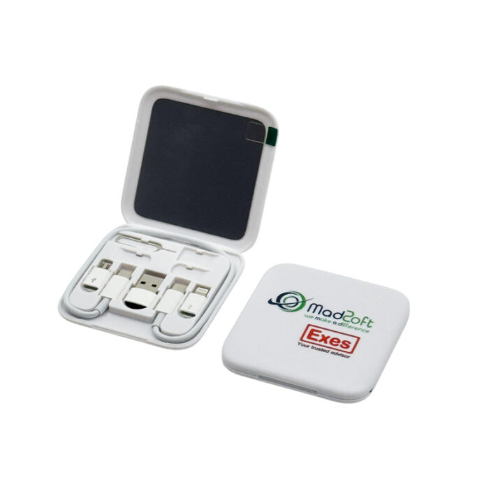 Multi Cable 6 in 1 - branded tech gifts for corporate gifting in Singapore with custom logo branding.Simplify your charging needs with our 6-in-1 multi cable, featuring multiple connectors to power up phones and tablets; it also including ejector pin and mirror.
