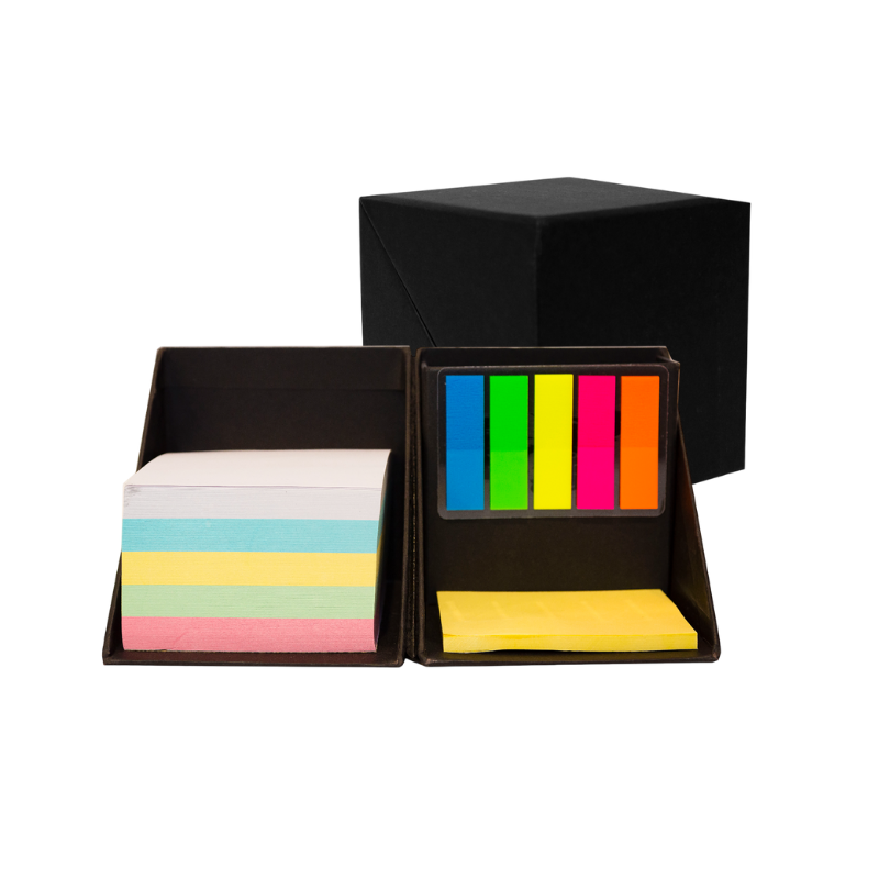 Cube Sticky Memo Box- branded stationery for corporate gifting in Singapore with custom logo branding.The Cube Sticky Memo Box keeps your notes organized and easily accessible in a compact, desk-friendly design.