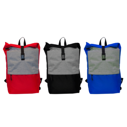 Rolltop Backpack- branded bags and pouches for corporate gifting in Singapore with custom logo branding. The rolltop backpack offers a modern, versatile design with adjustable storage capacity and a secure roll-top closure.