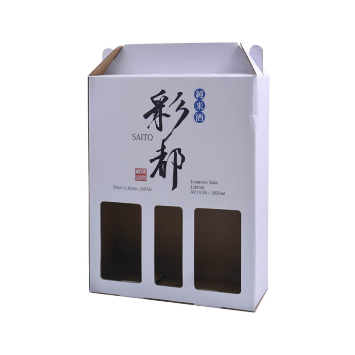 Wine Box with Handle - custom packaging for corporate gifting in Singapore with custom logo branding. This wine bottle box features a sturdy handle for easy carrying. Designed for both protection and presentation.