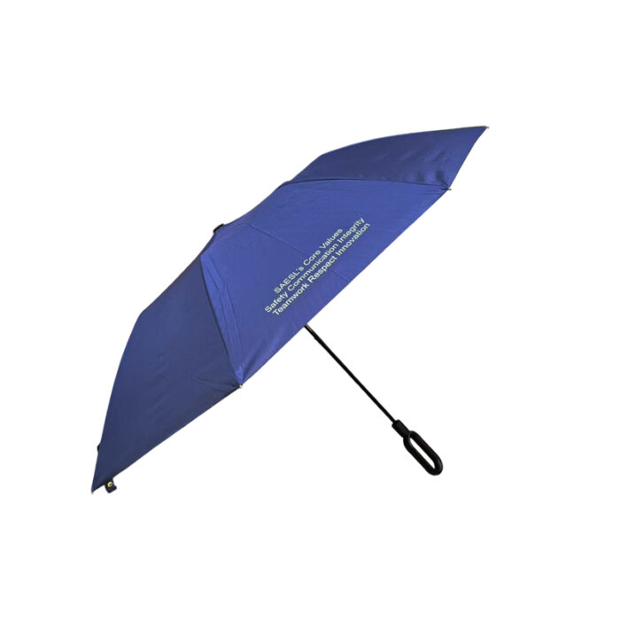Foldable Umbrella with Carabiner Handle - lifestyle corporate gifts for corporate gifting in Singapore with custom logo branding. This foldable umbrella comes with a sturdy carabiner handle, making it easy to clip onto backpacks or briefcases.