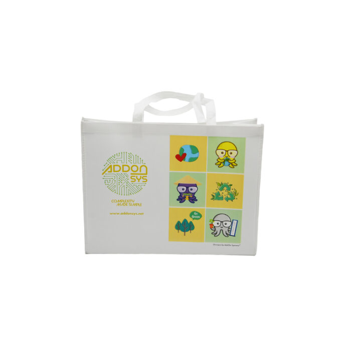 Laminated Non Woven Bag - branded bags and pouches for corporate gifting in Singapore with custom logo branding. Laminated non-woven bags are strong, reusable, and resistant to moisture.