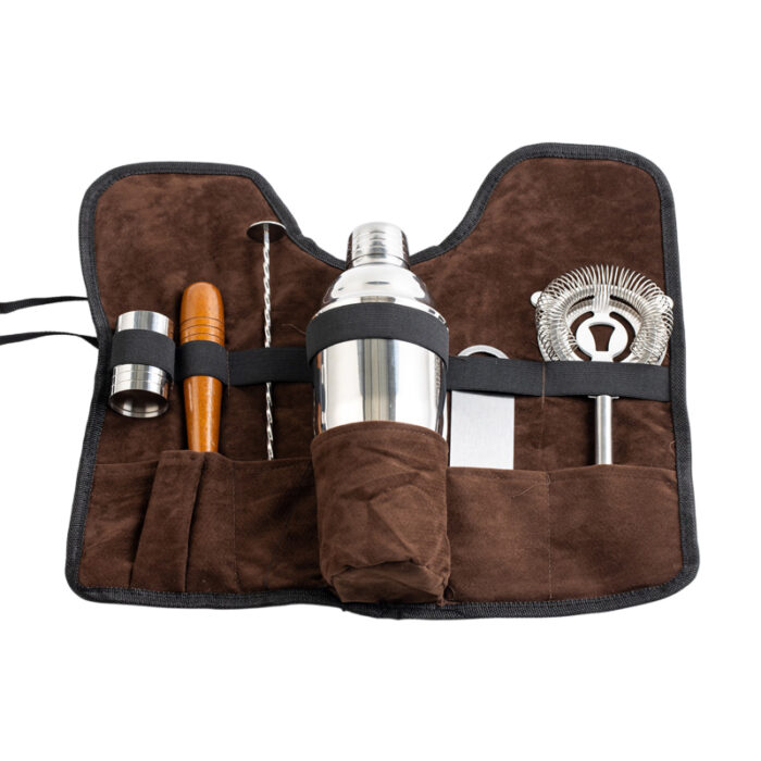 Cocktail Shaker Tool Set - Drinkware corporate gifts for corporate gifting in Singapore with custom logo branding.This cocktail shaker tool set has everything you need to mix drinks, including a shaker, corkscrew, measuring cup, ice crusher, and bar spoon. Perfect for home bartenders or parties.