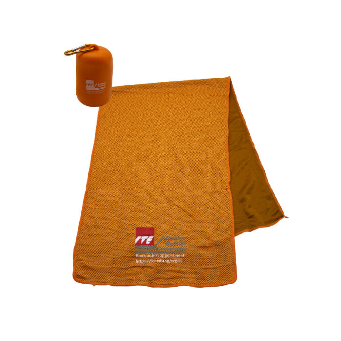 Pocket Size Towel with Casing - lifestyle corporate gifts for corporate gifting in Singapore with custom logo branding. This pocket-size towel comes with a durable silicone casing for easy, hygienic storage.
