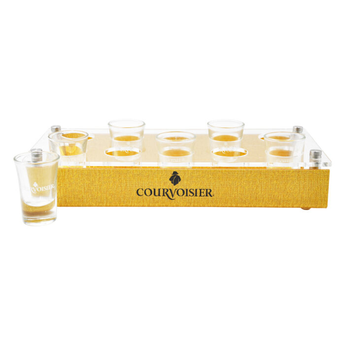 Shot Glass Tray - Other corporate gifts for corporate gifting in Singapore with custom logo branding.This tray holds multiple shot glasses securely in place, making it easy to carry and serve drinks without spills.