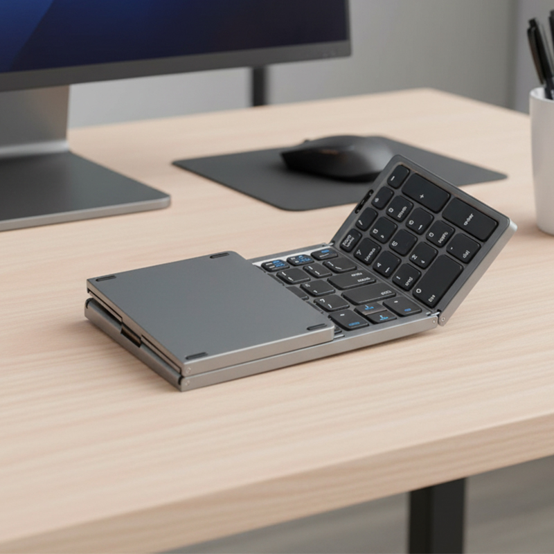 Foldable Wireless Bluetooth Keyboard - branded tech gifts for corporate gifting in Singapore with custom logo branding. Foldable wireless Bluetooth keyboard features a slim, portable design for easy travel.
