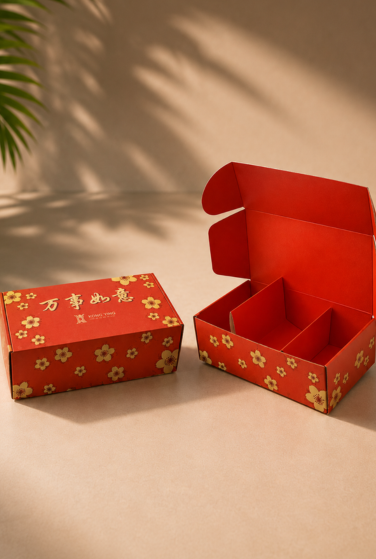 red corrugated mailer with compartments and inserts