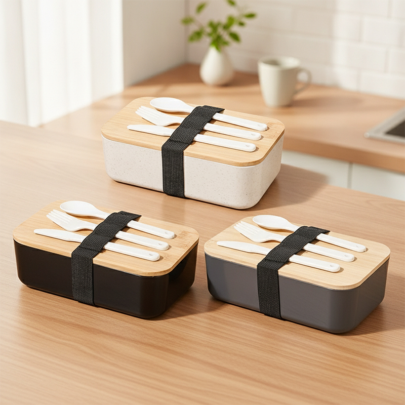 Bamboo Lid Lunch Box (with Cutlery) - lifestyle corporate gifts for corporate gifting in Singapore with custom logo branding. Bamboo Lid Lunch Box offers a stylish, eco-friendly way to pack healthy meals with its built-in reusable cutlery set.