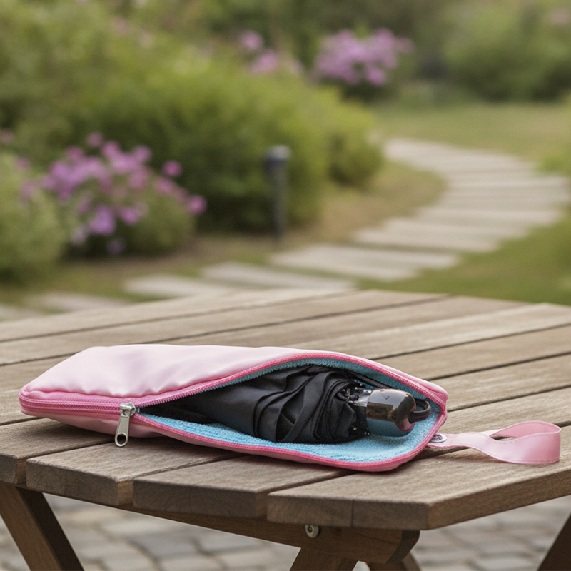Umbrella Storage Pouch - branded bags and pouches for corporate gifting in Singapore with custom logo branding. This smart umbrella storage pouch features a waterproof lining that quickly traps wet drips after a heavy rain.